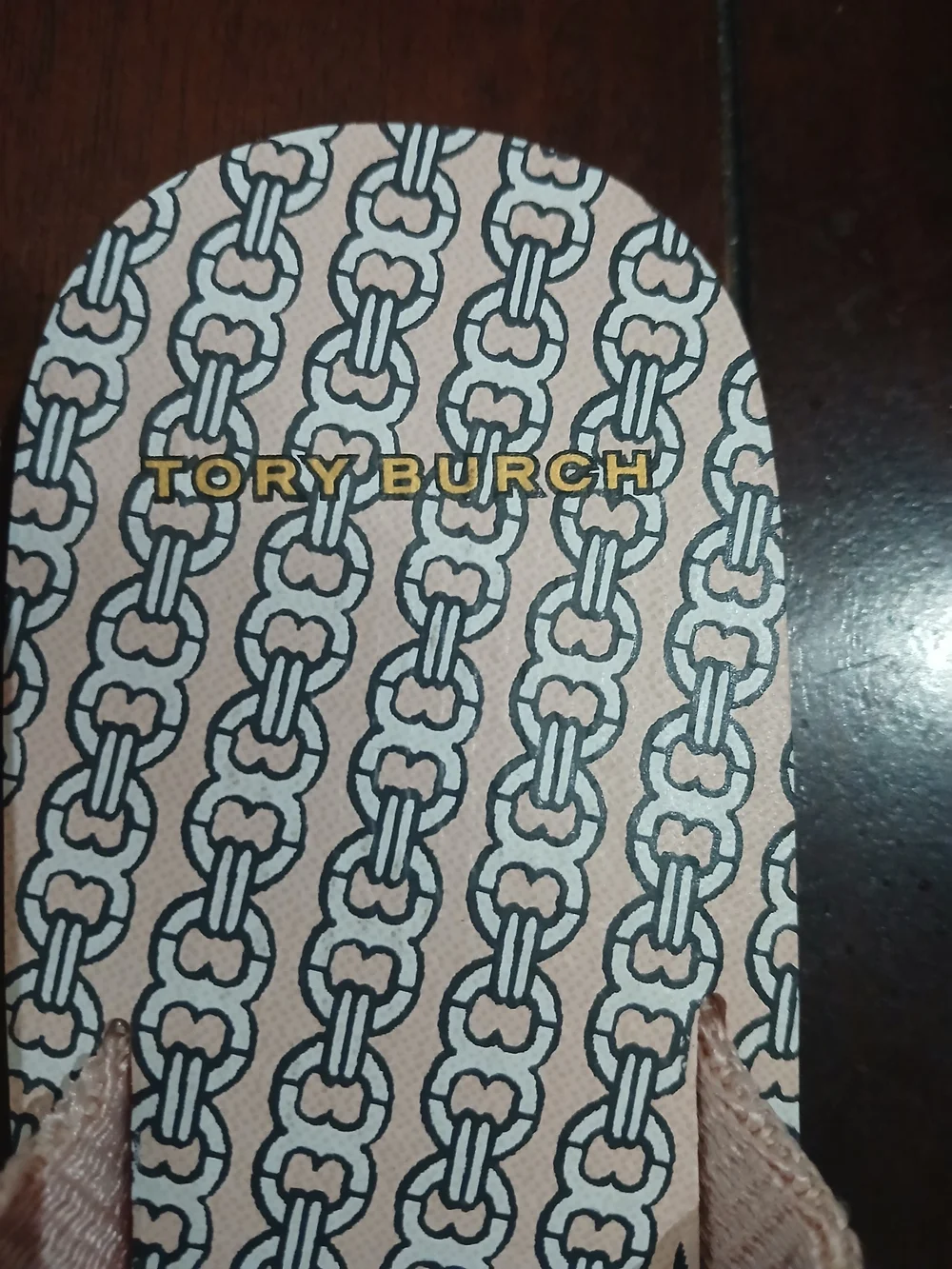 Tory Burch Pink and Gray Stripe Gimini Link Signature Logo Thong Sandals Size 6